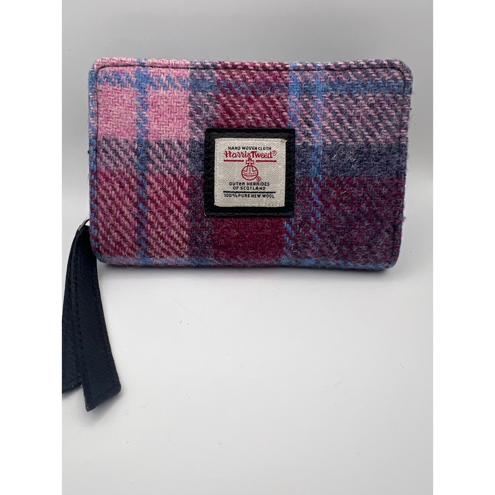 Maccessori Harris Tweed Pink Plaid Wool Bifold Wallet Wristlet Zip Pocket
